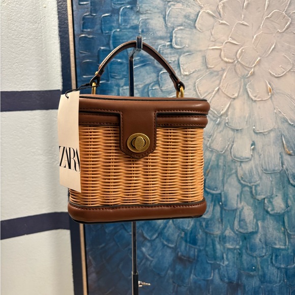 Zara Tan and Brown Mini Wicker Bag